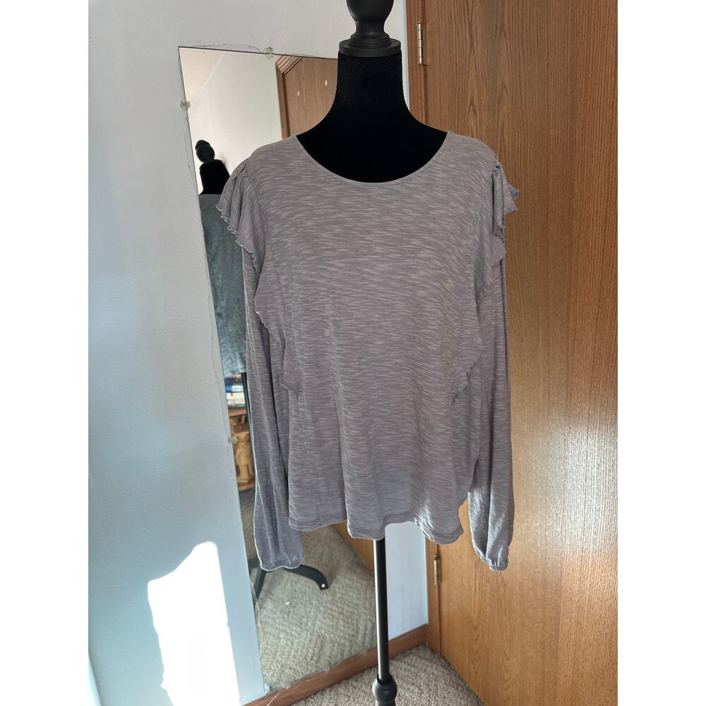 Garnet Hill Reia Ruffle Shoulder Long Sleeve Top Tencel Cotton Knit  XL  FLAW